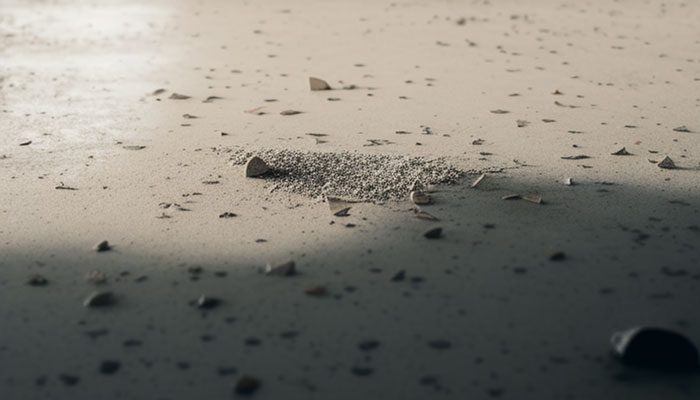 Dust and debris on concrete floor