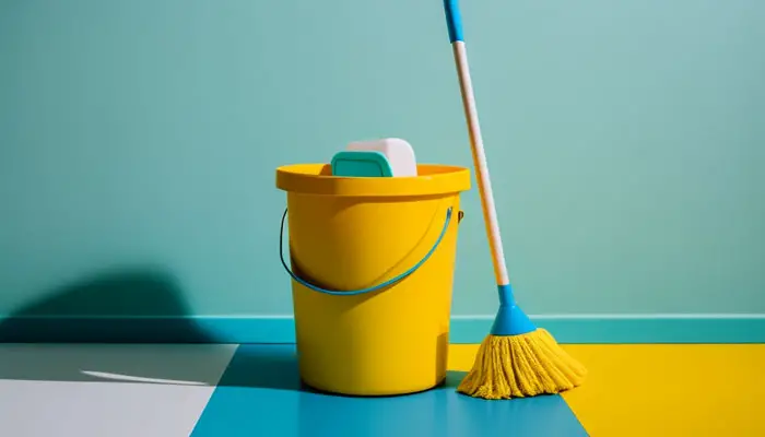 Bucket with cleaning solution for vinyl floors