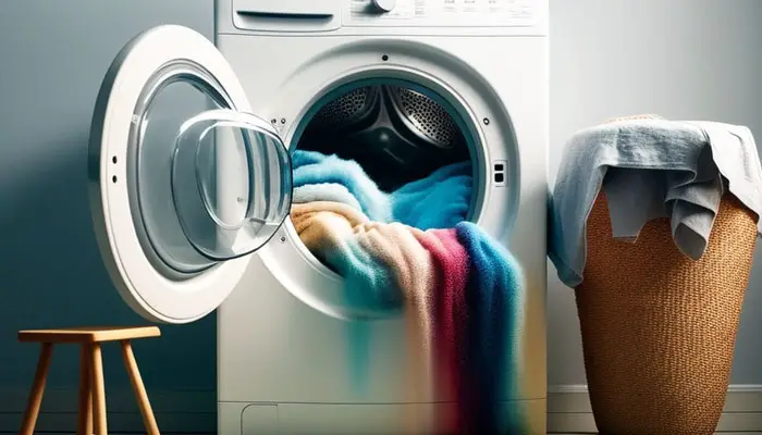 Washing machine with stained clothes
