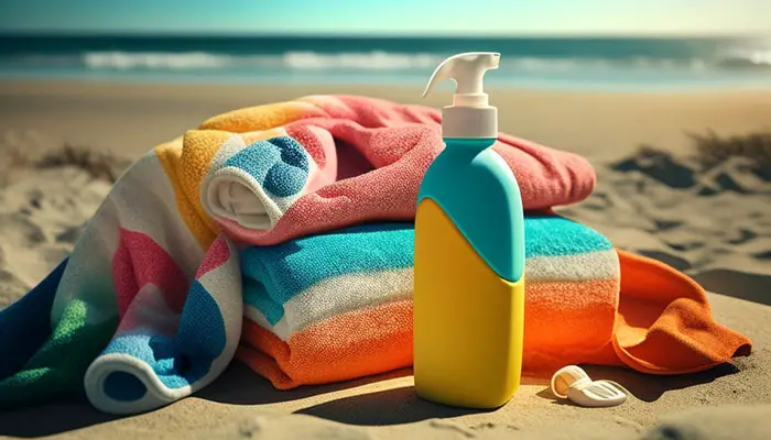 Sunscreen bottle and clothes