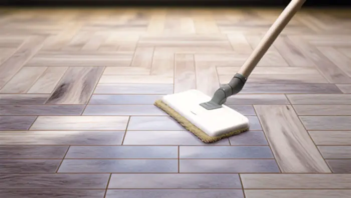 Mopping porcelain wood tile floor