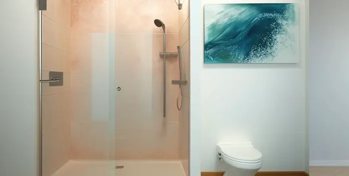Acrylic shower walls with hard water stains and soap scum