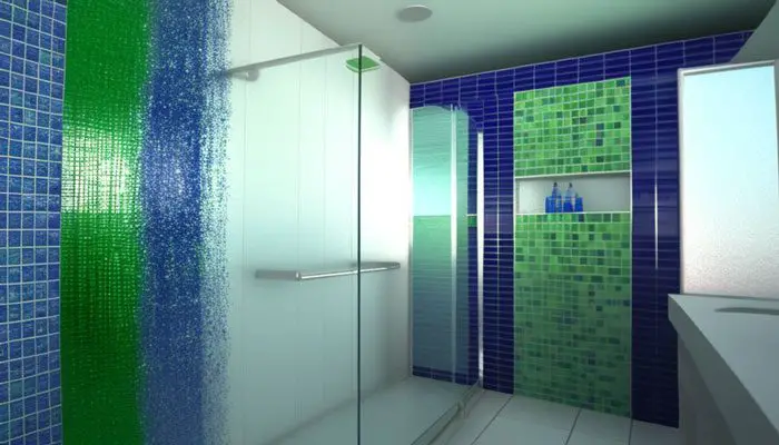 Admiring sparkling clean glass tiles in shower after cleaning