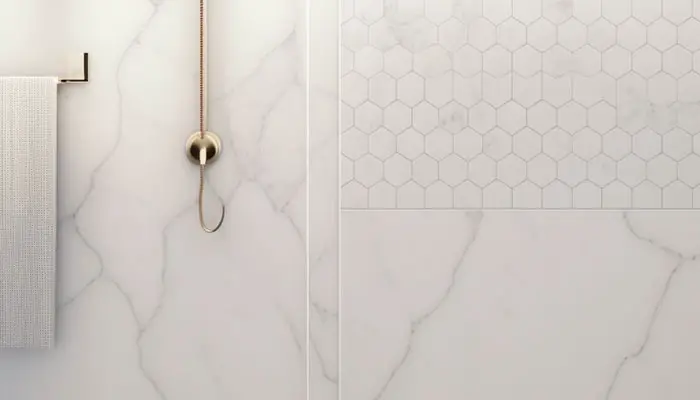 Applying a mixture of vinegar and water to shower tile to remove white film
