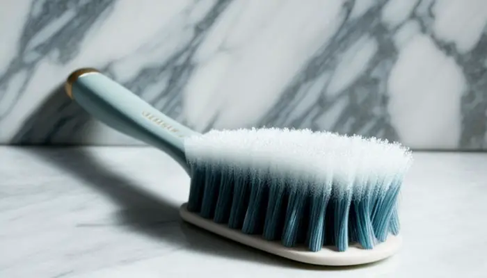 Bathroom cleaning brush with drip tray for storage