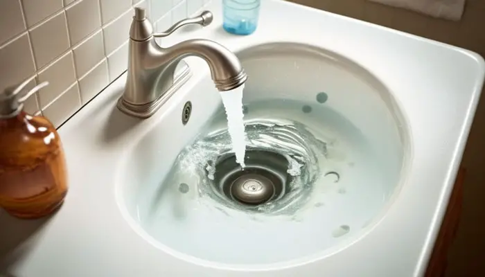 Bathroom sink overflow drain with build-up