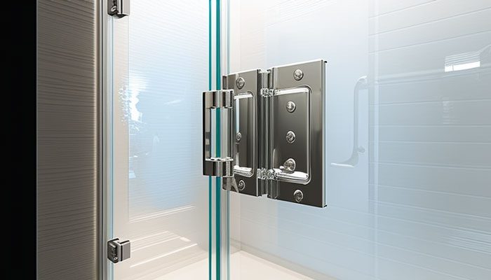 Scrubbing bathroom door hinges with toothbrush