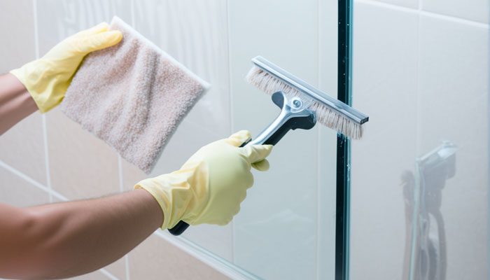 Scrubbing hairspray residue from glass shower door