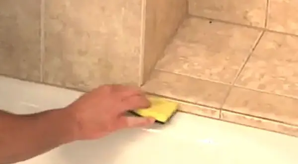 Scrubbing shower door seal strip with vinegar