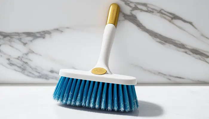 Storing a bathroom cleaning brush in a cabinet