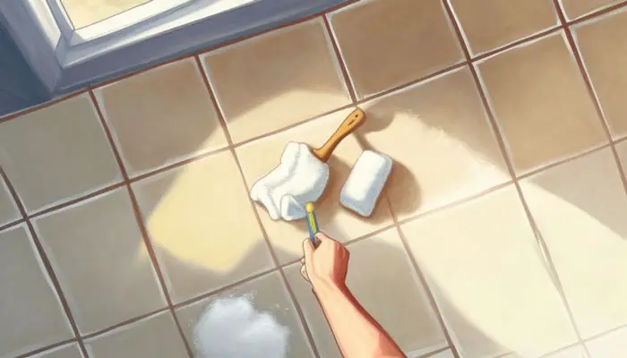 Using baking soda and lemon juice paste to remove calcium deposits on shower floor