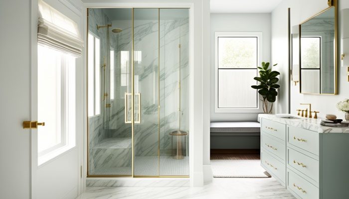 Using glass cleaner to clean treated glass shower door