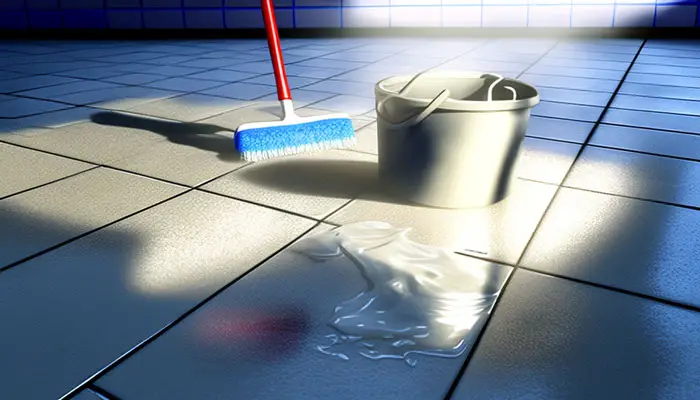 Using microfiber mop to clean bathroom floor