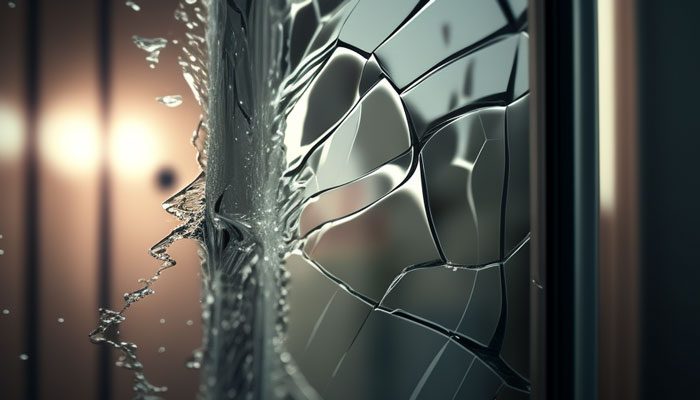 Vacuuming up shattered glass from shower enclosure