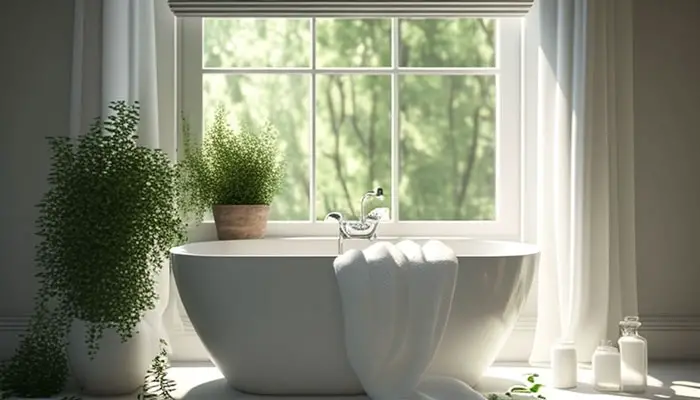 A bathtub with a calcium buildup stain