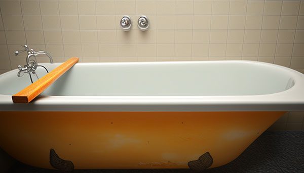 A bathtub with a candle wax stain