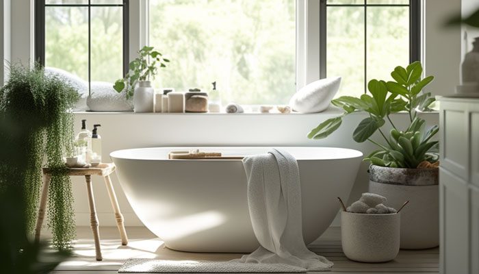 Applying coconut oil stain remover on a bathtub