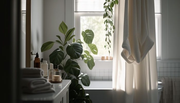 Cleaning With Hands Pink Mildew from Shower Curtain