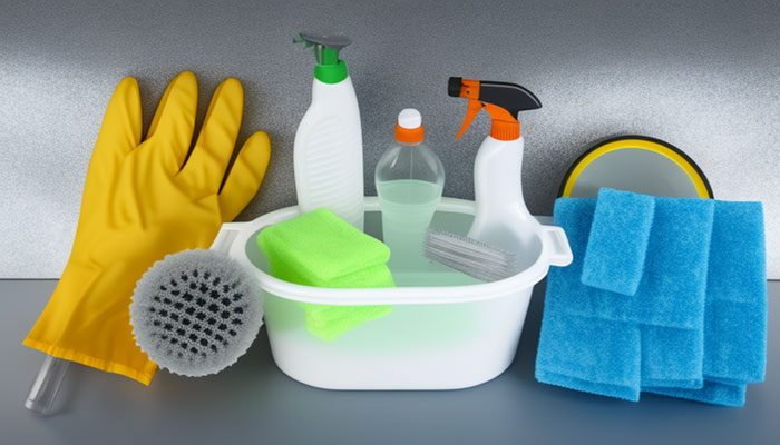 Materials needed for cleaning a bathtub