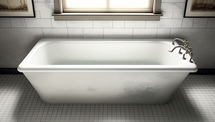 Scrubbing calcium buildup from a bathtub