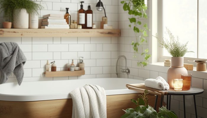 Spraying a cleaning solution on the non-slip tub bottom