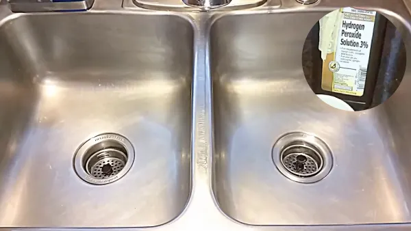 Can hydrogen peroxide effectively remove adhesive from a stainless steel sink